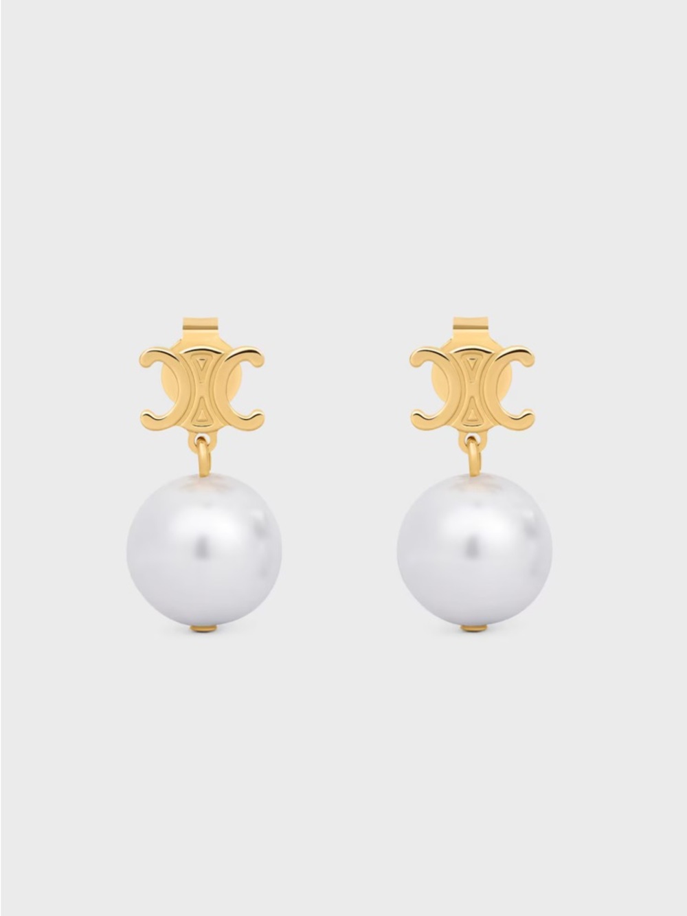 Celine Triomphe Gold-tone Pearl Drop Earrings